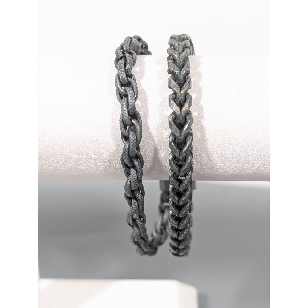 Industrail Gray Metallic Double Chain Bracelet Chunky Wheat oval Links 6.5 in
